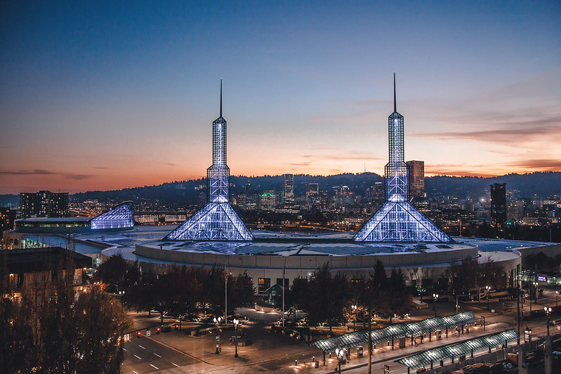 Aerial photograph of the Oregon Convention Center